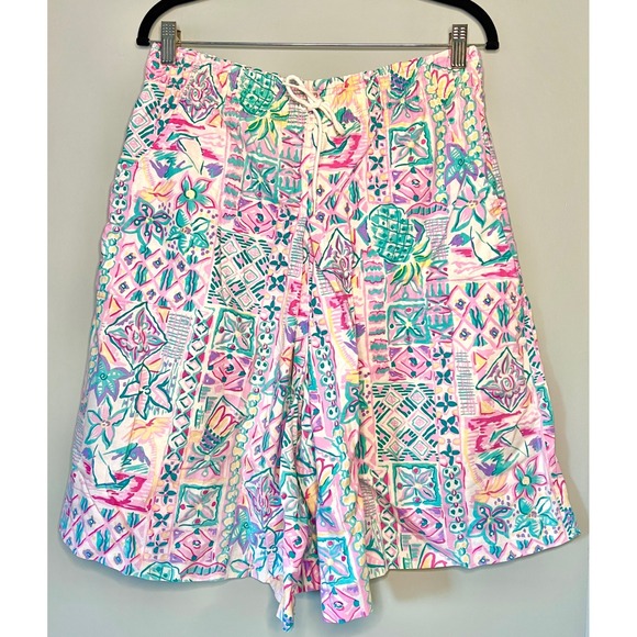 Jantzen Pants - Vintage 90s Jantzen Tropical Patchwork Cotton Relaxed Baggy Long Shorts Size‎ 12
